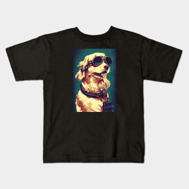 Vintage golden retriever portrait Kids T-Shirt by etherElric